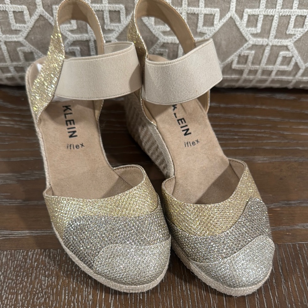 Anne Klein Gold and Silver Espadrille Sandals